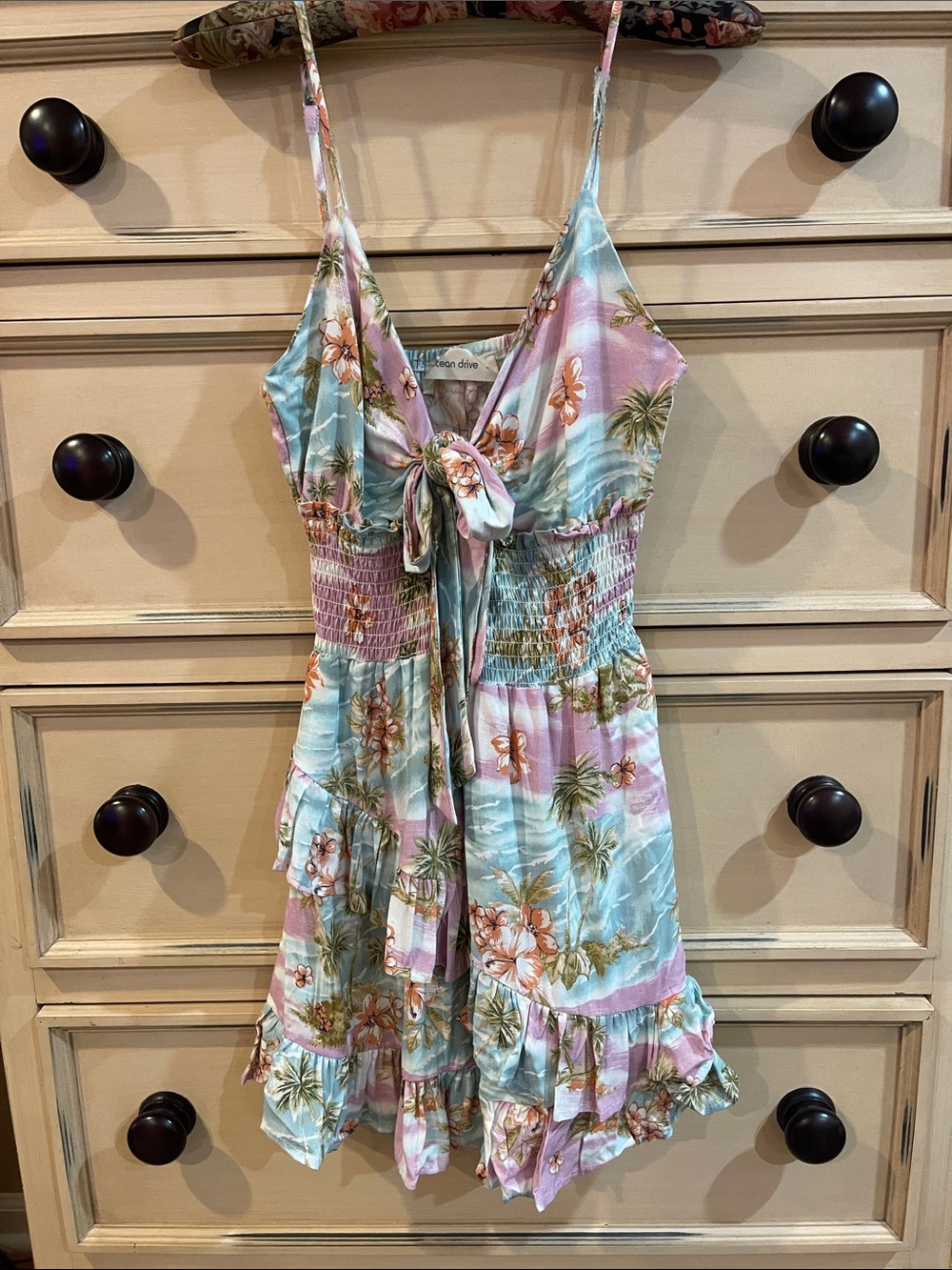 Ocean Drive Pastel Blue and Pink Floral Tie-Front One-Piece
